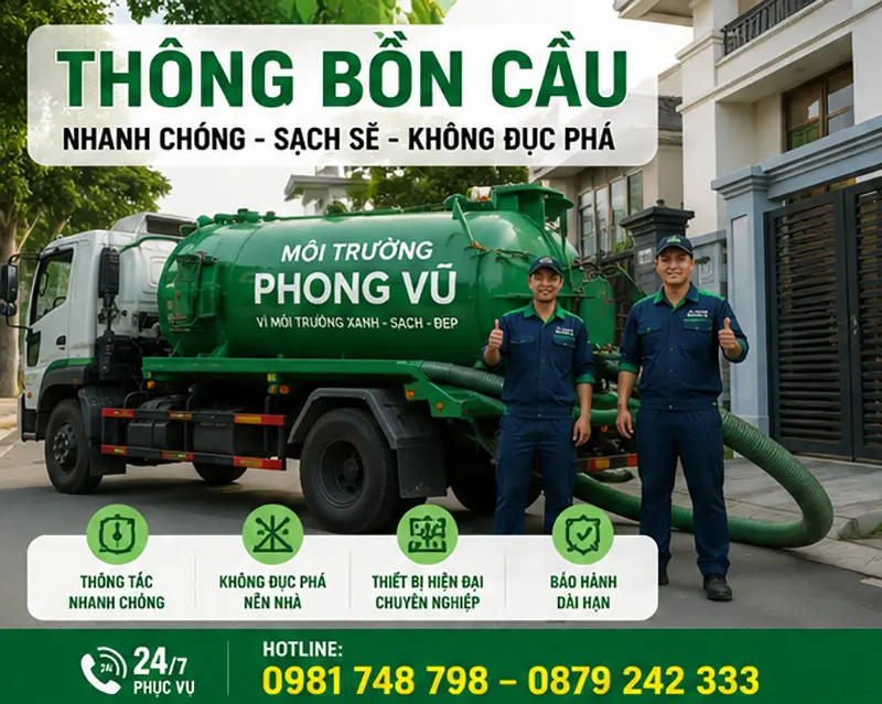Thông bồn cầu Phong Vũ - Luôn đem lại sự uy tín cho khách hàng