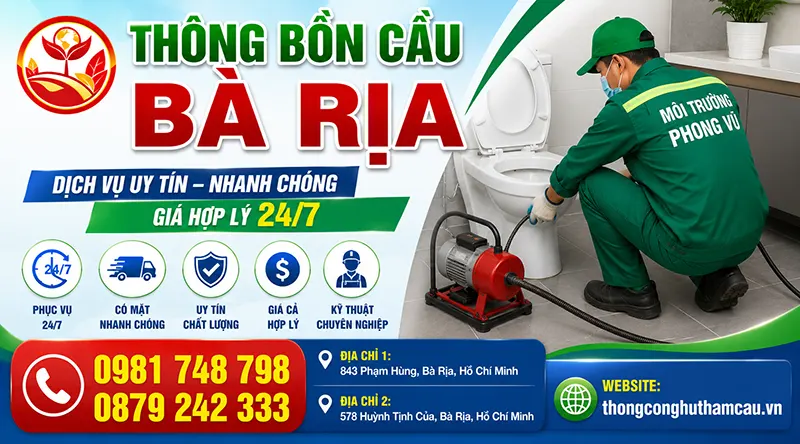 Thông bồn cầu Bà Rịa - Không phát sinh chi phí